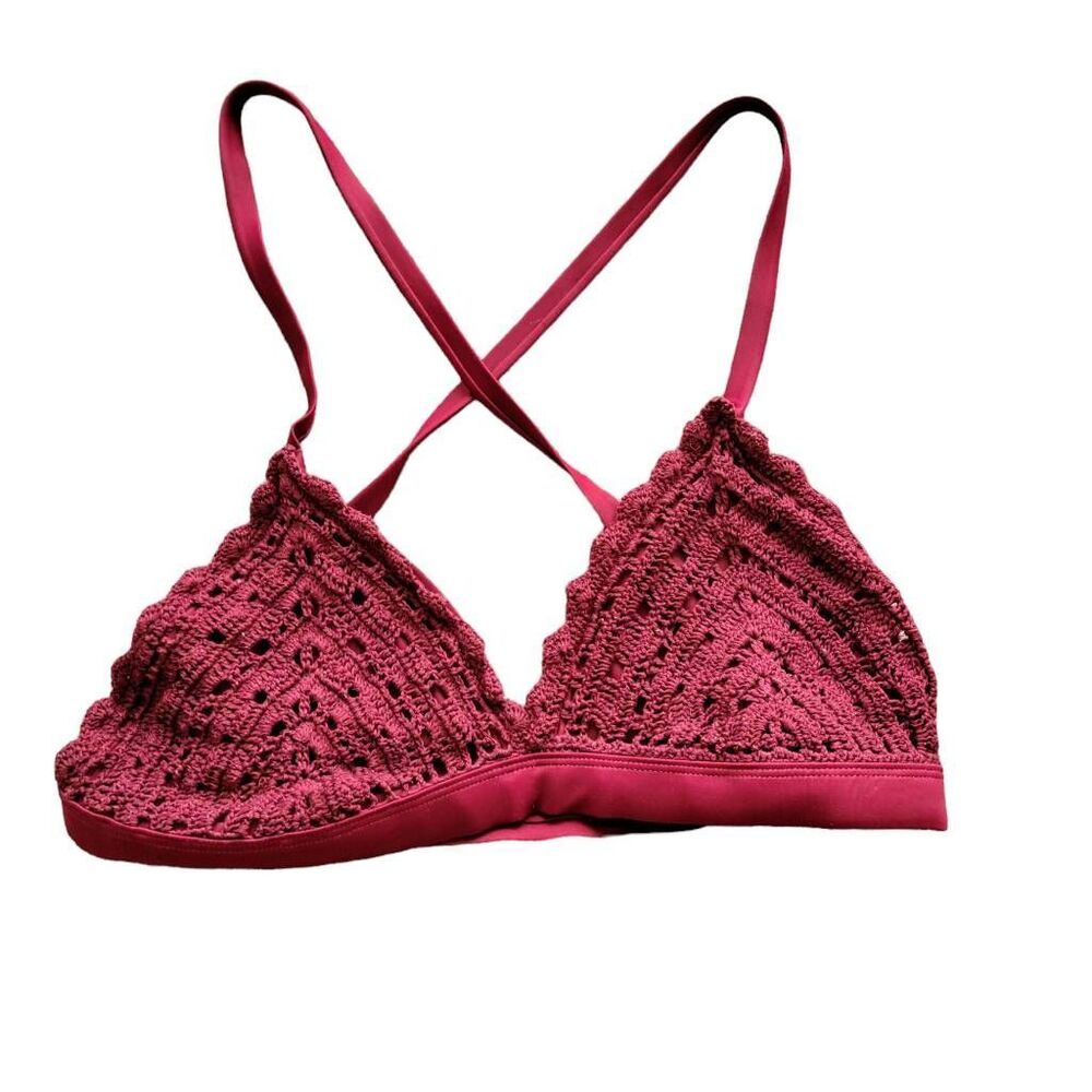 Bikini Top 70s Crochet Burgundy Bathing Swim Suit Festival Rave